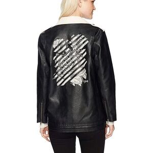 Small Women's Black & White Leather Jacket- Obey